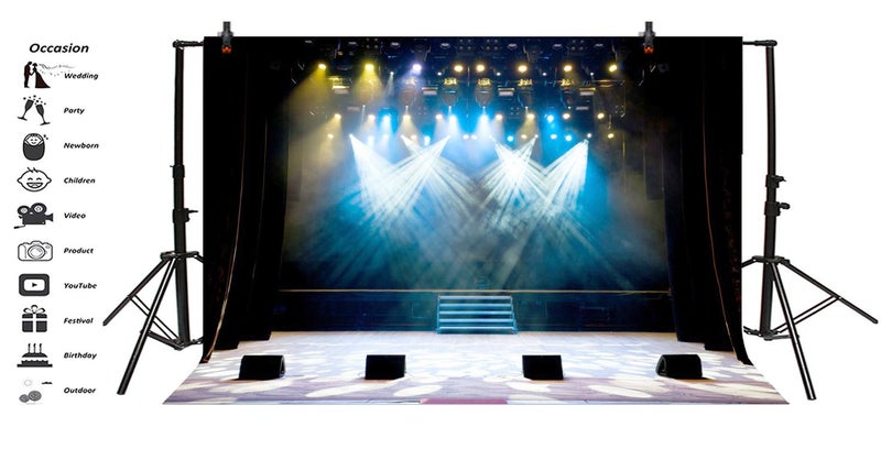 Leyiyi 6x4ft Luxury Stage Spotlight Backdrop Concert Live Plateform Banner Vintage Curtain Celebrity Background Drama Music Show Kids Birthday Adults Vlogger Portrait Studio Prop Vinyl Wallpaper - Image 3